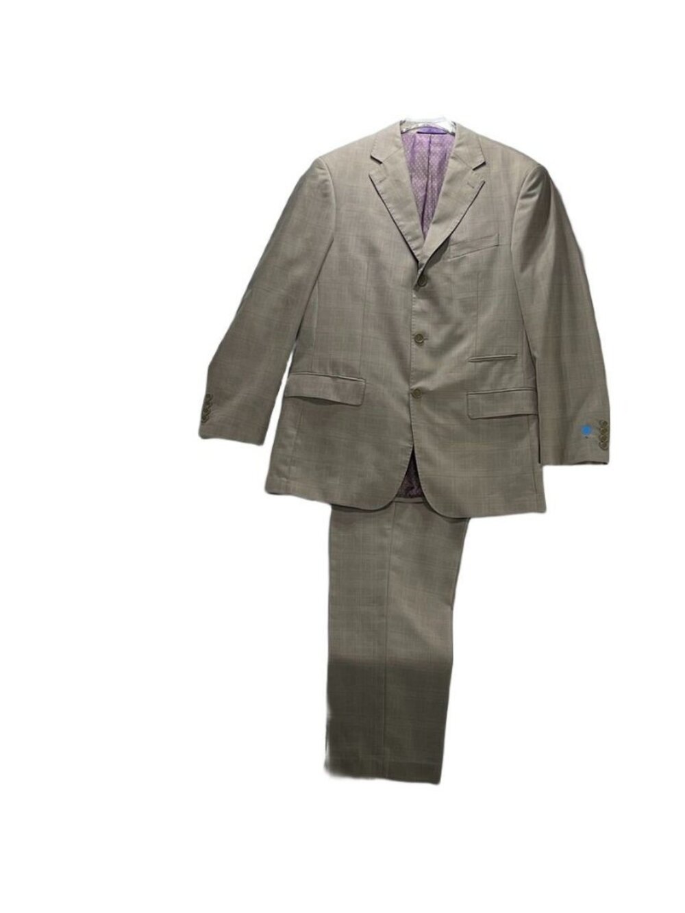 EARVIN MAGIC JOHNSON Suit Italian Styled Taupe Plaid 3 Button Mens Size 40L 34W